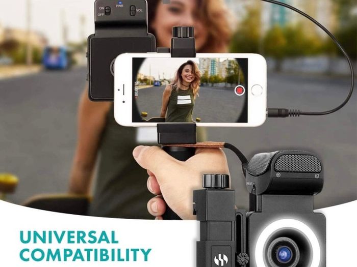 Movo - Complete Universal Smartphone Video Kit with Phone Rig, Built-in Stereo Microphone and LED Light, Wide-Angle and Fisheye Lenses - Compatible with iPhone and Android Phones (FREE POSTAGE)