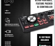 Numark DJ2GO2 Touch  Compact 2 Deck USB DJ Controller with Mixer/Crossfader Audio Interface and Touch Capacitive Jog Wheels