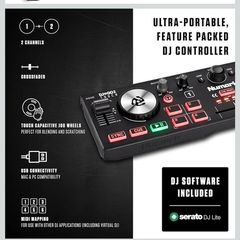 Numark DJ2GO2 Touch  Compact 2 Deck USB DJ Controller with Mixer/Crossfader Audio Interface and Touch Capacitive Jog Wheels