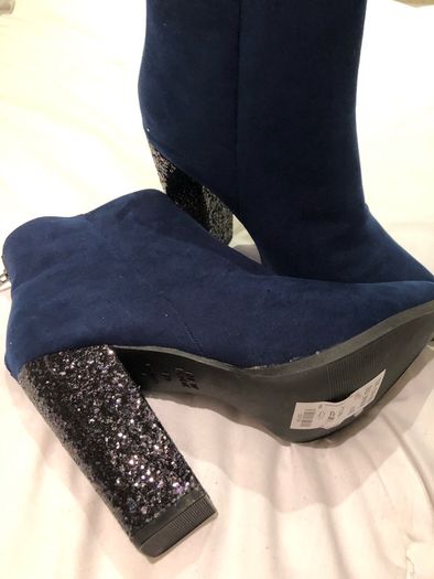 New Look Navy short Boots with glitter heel