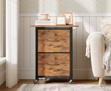 Mobile Filing Cabinet, Printer Stand with 2 Drawers, Wheeled Vertical File Cabinet, Adjustable Hanging Rods, fits A4/Letter Size, for Home Office, Rustic Brown and Black