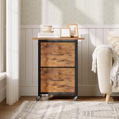 Mobile Filing Cabinet, Printer Stand with 2 Drawers, Wheeled Vertical File Cabinet, Adjustable Hanging Rods, fits A4/Letter Size, for Home Office, Rustic Brown and Black