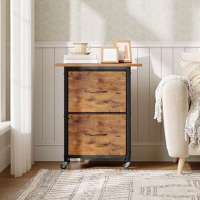 Mobile Filing Cabinet, Printer Stand with 2 Drawers, Wheeled Vertical File Cabinet, Adjustable Hanging Rods, fits A4/Letter Size, for Home Office, Rustic Brown and Black