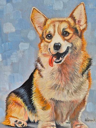 Happy Corgi - oil painting