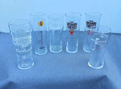 6  Pint glasses  Budweiser, Foster, Carlsberg, Orchard Thieves & Smithwicks