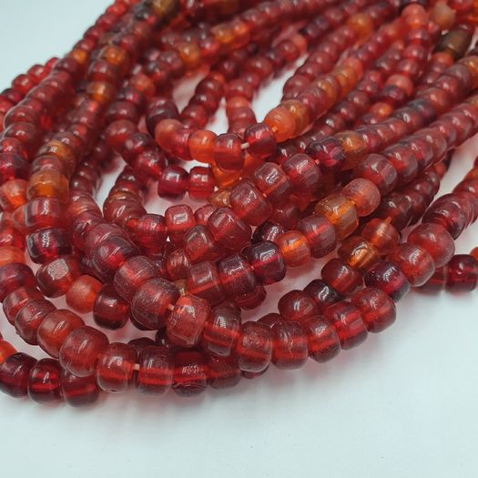Vintage African Style Orange Red Glass Beads Strands 24 inches