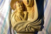 Vintage Italian Style Plaster Madonna &amp; Child Holy Water Font (Sancta Maria