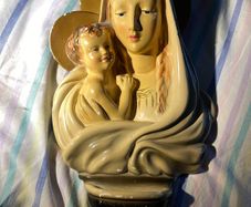 Vintage Italian Style Plaster Madonna & Child Holy Water Font (Sancta Maria