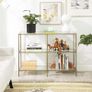 Console table, hall table, 3 levels, side table, shelves made of tempered glass, 100 x 30 x 73 cm, metal frame, modern, for hall, living room, bedroom, gold-colored Image 2