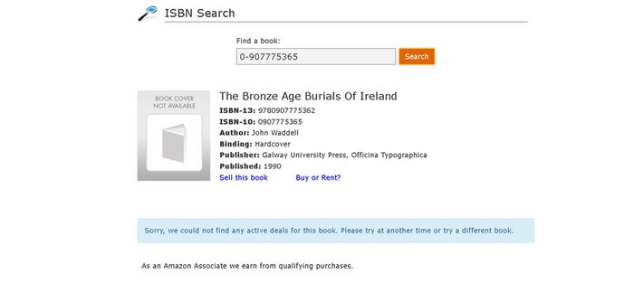 The Bronze Age burials of Ireland Hardcover, Anthropology, John Waddell