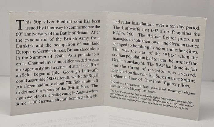 Bailiwick of Guernsey Silver Proof Piedfort 2000 50p 60th Anniversary of Battle of Britain