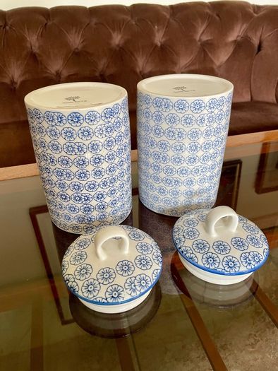 Nicola Spring Hand Printed Kitchen Canisters   Blue and White