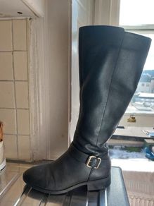 ALDO Black Waterproof Leather Knee-High Riding Boots with Ankle Buckle