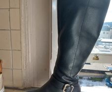 ALDO Black Waterproof Leather Knee-High Riding Boots with Ankle Buckle