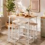 Bar Table Set with 4 Stools White Natural Image 2