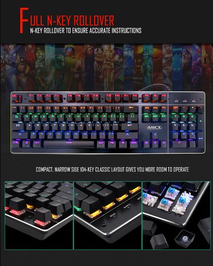 New IMICE MK-X80 USB Wired Luminous Lit Mechanical Gaming Keyboard Black