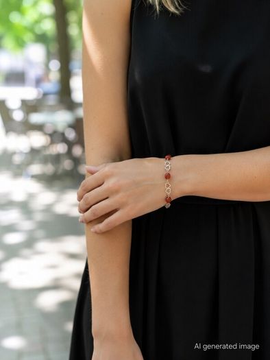 Vintage 925 Sterling Silver & Carnelian Love Hearts Bracelet