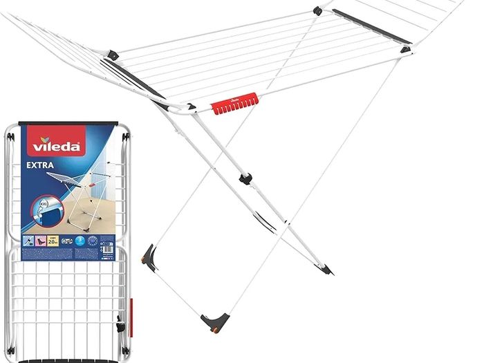 Extra X-Legs Clothes Airer, Indoor Drying Rack, 20 Metre Drying Space, Foldable Compact Clothes Dryer, Thick Wires for Fewer Creases, Wheels to Easily Manoeuvre