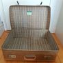 Vintage Brown Hard-Shell Suitcase with Original Plaid Interior Image 2