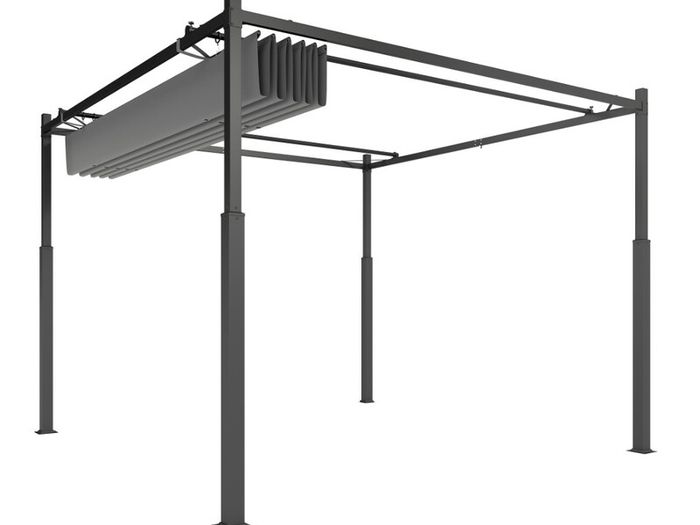 3m x 3m Retractable Garden Pergola with Canopy Roof  Steel Outdoor Patio Shelter