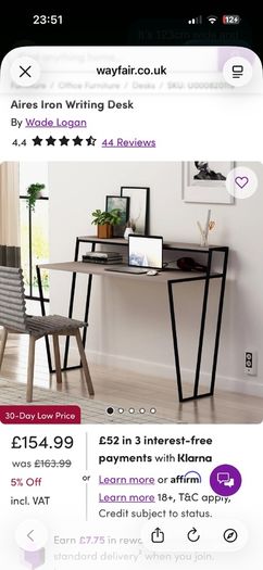 Wade Logan Aires Split Level Mocha Study Desk - 124cm
