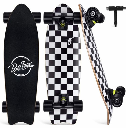 Skateboard, 27 x 8 inch Complete Skateboard for Kids Teens and Adults, 7 Layer Canadian Maple Double Kick Deck (MULTIPLE DESIGNS)