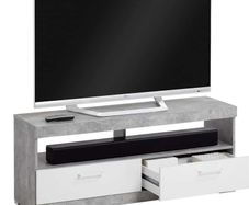 FMD TV/Hi-Fi Stand Concrete Grey and Glossy White