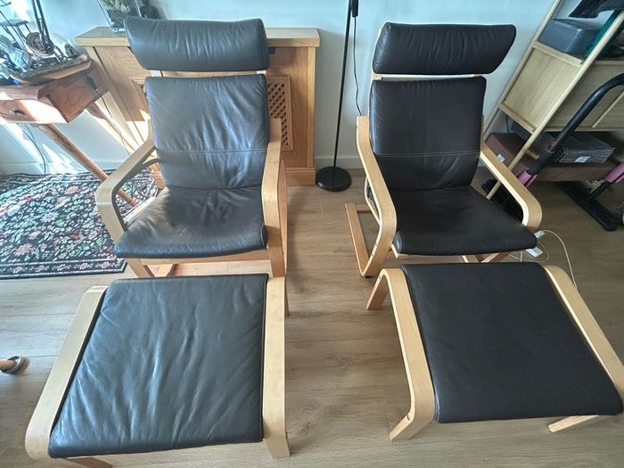 IKEA POANG Pair of Chairs & Matching Stools