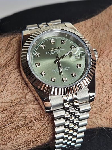 Seiko MOD Datejust Sunburst Diamond Dial Green