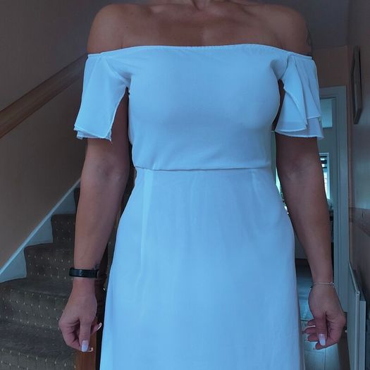 White Open Shoulder maxi dress, size 10