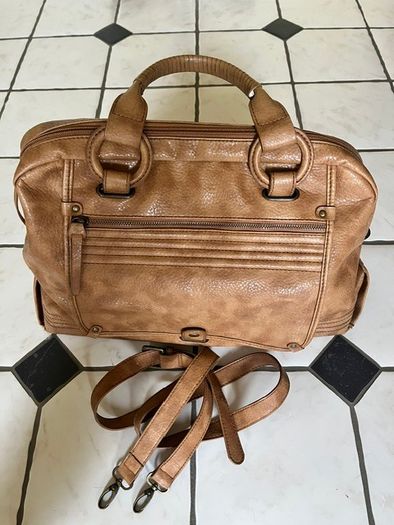 A-WEAR BAG OVERNIGHT WEEKEND Camel beige Stylish Faux Leather bag. Brass hardware In Very Good Condition. Generous sizing