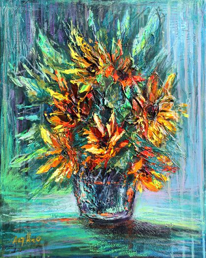 Sunflowers Aqua Green Serenity