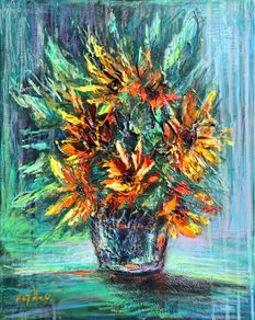 Sunflowers Aqua Green Serenity