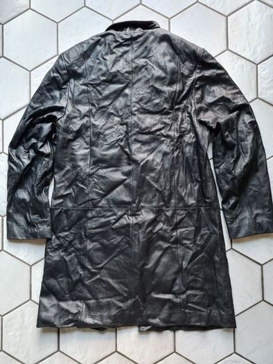Vintage long leather jacket coat black Size 12 halloween party costume