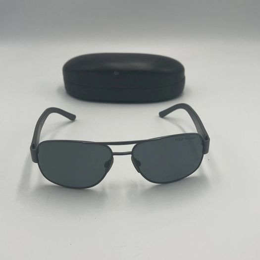 Polo Ralph Lauren Mens Polarized Pilot Sunglasses Black/Grey with Case