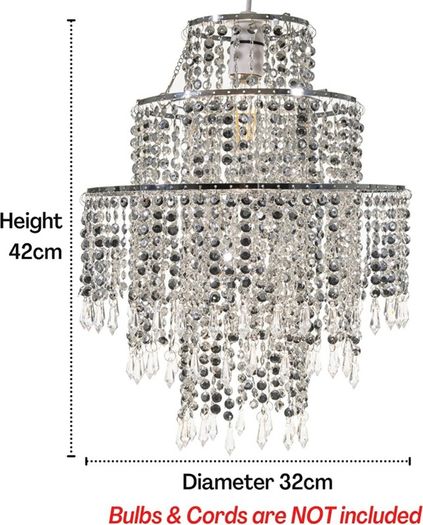 3-Tier Silver Chandelier Light Shade | Lamp Shade for Pendant Light Ceiling Light Shade Acrylic Crystal Chandelier Easy Fit Lampshades for Ceiling Lights for Living Room Bedroom Kitchen Hallway (FREE POSTAGE)
