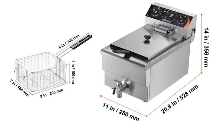 Commercial Deep Fryer, 3000W Electric Countertop Fryer with Basket, 11.6Qt / 11L Stainless Steel Single Oil Fryer with Time & Temp Control, Overheat Protection, for Kitchen Restaurant Use
