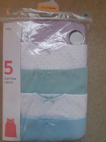 Marks ans Spencer BNWT Girls 5 cotton vests 11-12 years
