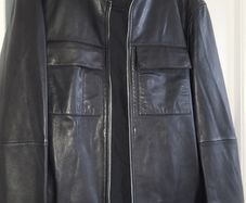 Massimo Dutti mens black grandfather collar leather jacket Sz XL - BNWT Rrp 300