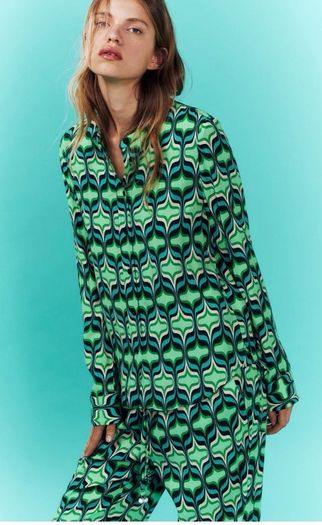 Fab Zara Bloggers Insta Famous Green Printed Co Ord Set Shirt and Wide Leg Trousers