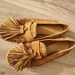 Zara Woven Split Leather Flat Loafers with Tassels