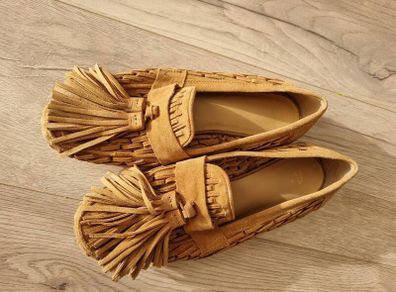 Zara Woven Split Leather Flat Loafers with Tassels