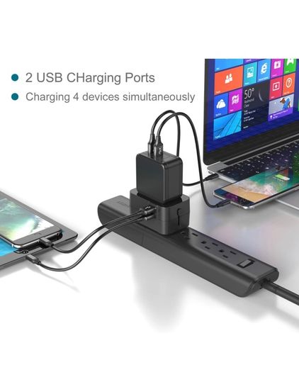 Travel Plug Adapter Worldwide Travel Adaptor with 2 USB Port and AC Socket.