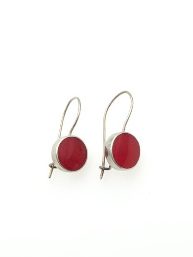 Vintage 925 Sterling Silver & Red Coral Gemstone Earrings