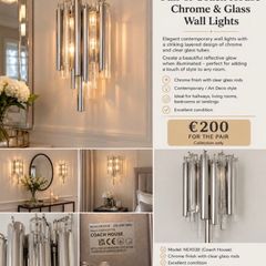 Pair of glass and chrome wall lights