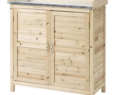 Garden Cabinet with 2 Compartments, Metal Work Surface with Edging, Natural Wood, 83 x 40 x 92 cm