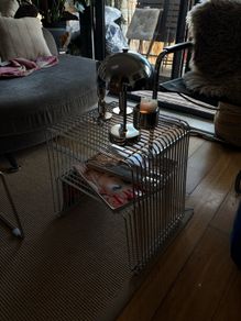 Vintage Chrome Wire Magazine Rack Side Table - 1970s Space Age