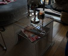 Vintage Chrome Wire Magazine Rack Side Table - 1970s Space Age