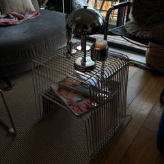 Vintage Chrome Wire Magazine Rack Side Table - 1970s Space Age
