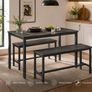 Industrial Dining Table Set with 2 Benches Kitchen Dining Set Rustic Breakfast Table for 4 Image 4